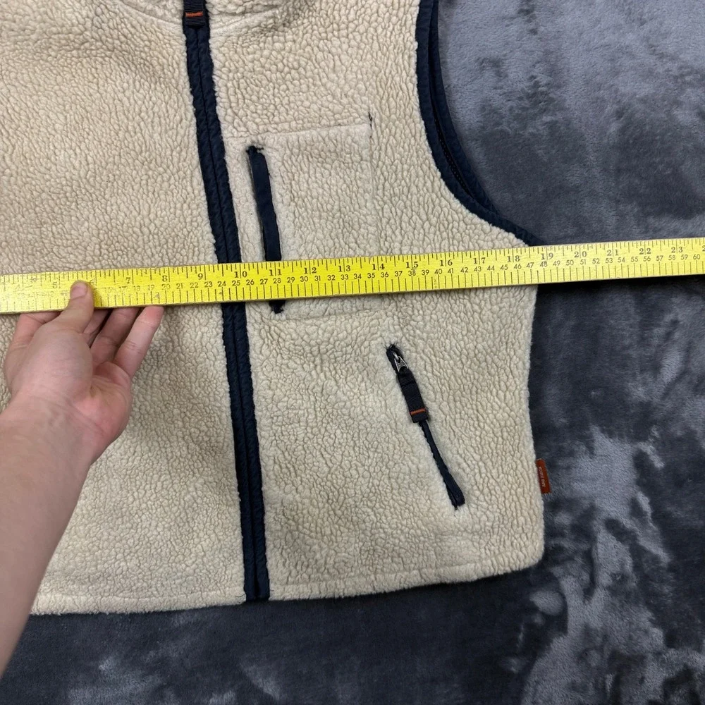 Abercrombie Sherpa Fleece Vest Mens Medium Cream Navy Full Zip Pockets 7642